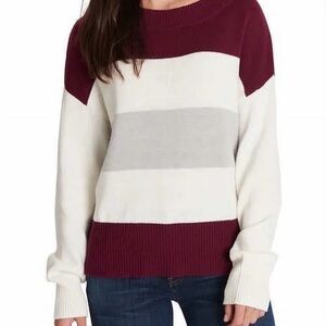 Lucky Brand Women's Burgundy and White Striped Sweater